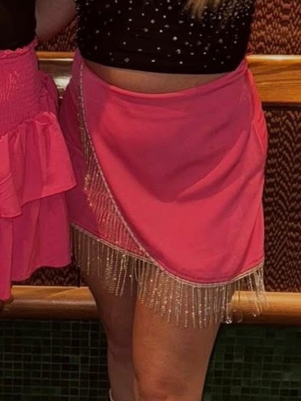 Pink Lily Hot Pink Fringe-Trim Mini Skirt
